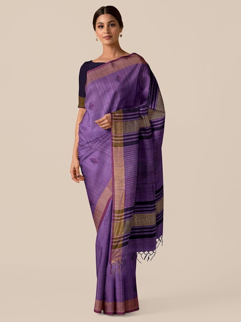 

Taneira Purple & Gold-Toned Embellished Embroidered Pure Silk Tussar Saree