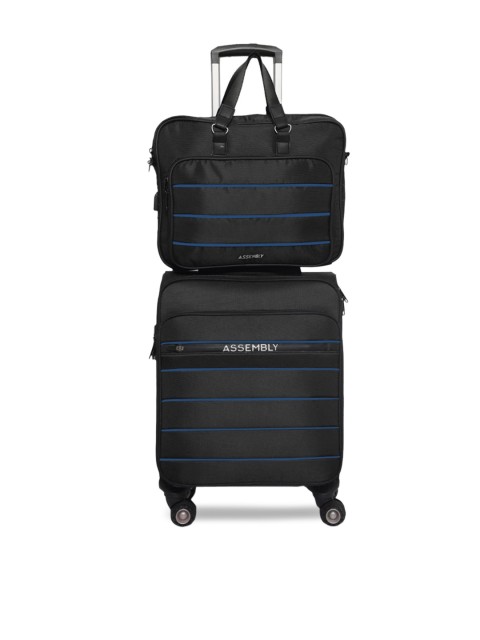

THE ASSEMBLY Black Solid Soft-Sided Trolley Cabin With Laptop Messenger Bag