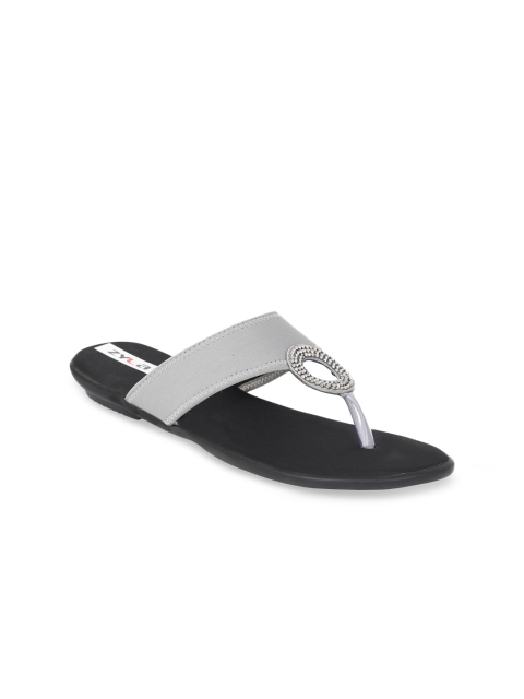 

Zyla Women Grey Embellished T-Strap Flats