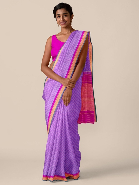 

Taneira Purple Checked Pure Silk Kanjeevaram Saree