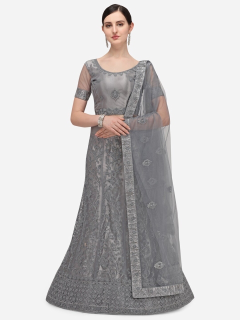 

Netram Grey Embroidered Semi-Stitched Lehenga & Unstitched Blouse With Dupatta