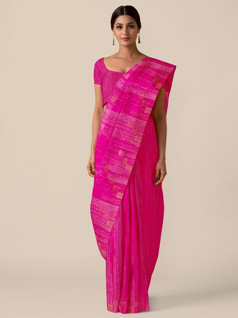 

Taneira Pink & Gold-Toned Striped Pure Silk Tussar Saree