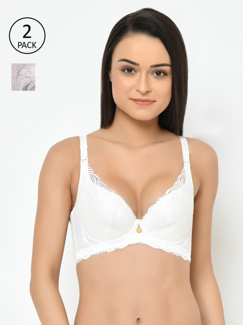 

Cosmo Lady Pack Of 2 Floral Plunge Wedding Bra 86915White-grey(32C)(PACKOF2), White