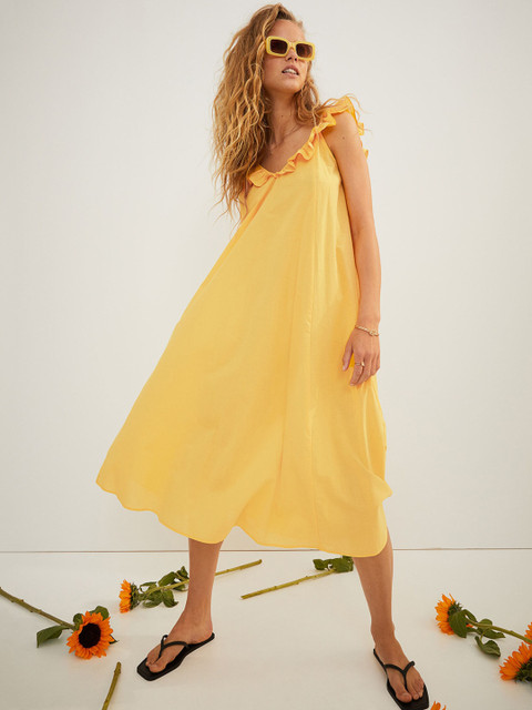 

H&M Yellow Flounce-Detail Dress