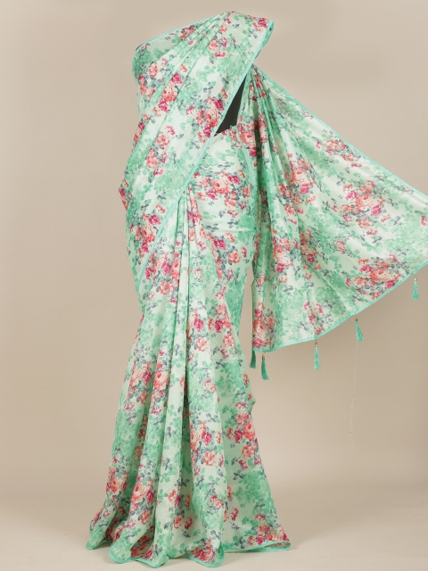 

Pothys Green & Pink Floral Printed Cotton Blend Saree With Tasseled Pallu