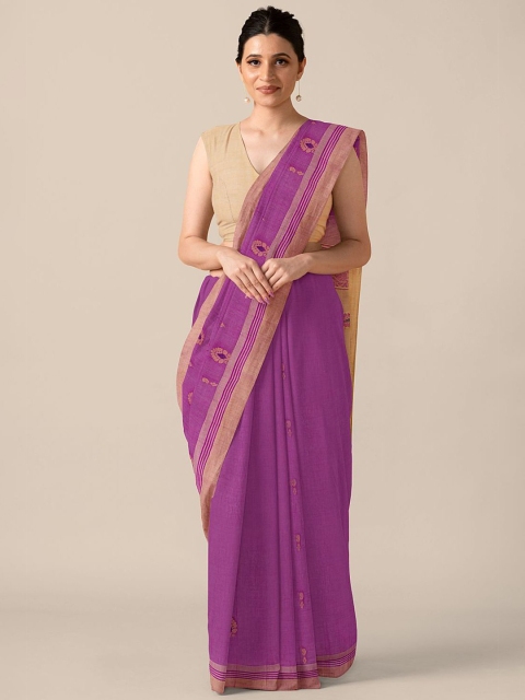 

Taneira Violet & Gold-Toned Ethnic Motifs Zari Pure Cotton Saree