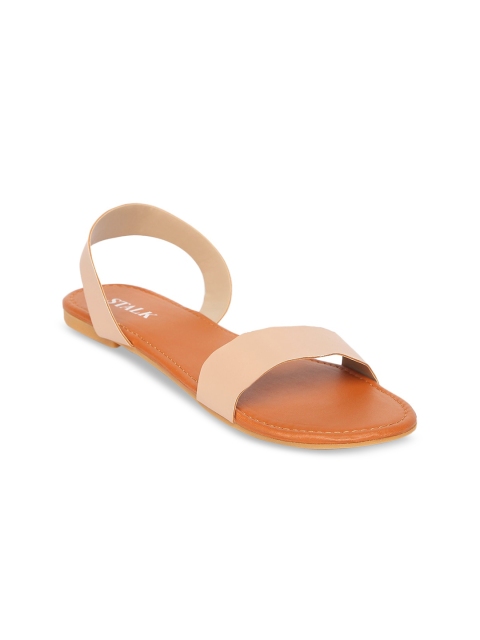 

STALK Women Cream Colourblocked Open Toe Flats