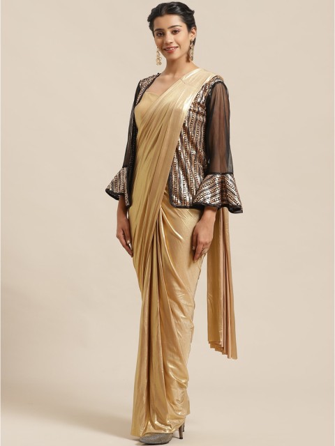 

Chhabra 555 Women Gold-Coloured & Black Solid Ready to Wear Saree with Jacket Blouse