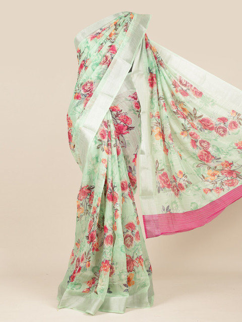 

Pothys Green & Pink Floral Zari Jute Silk Saree