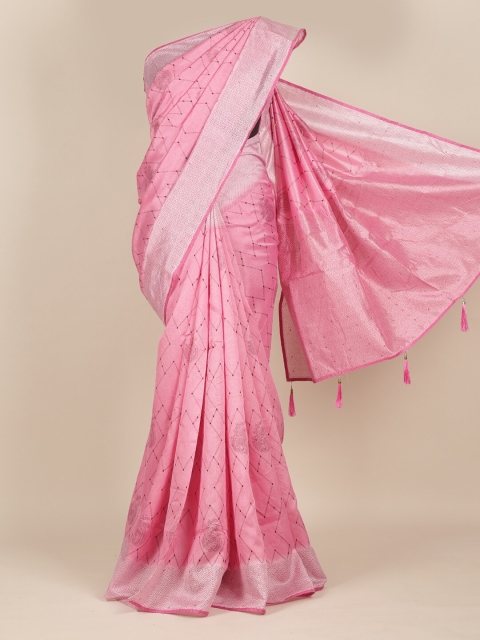 

Pothys Pink & Brown Ethnic Motifs Cotton Blend Saree With Tasseled Pallu