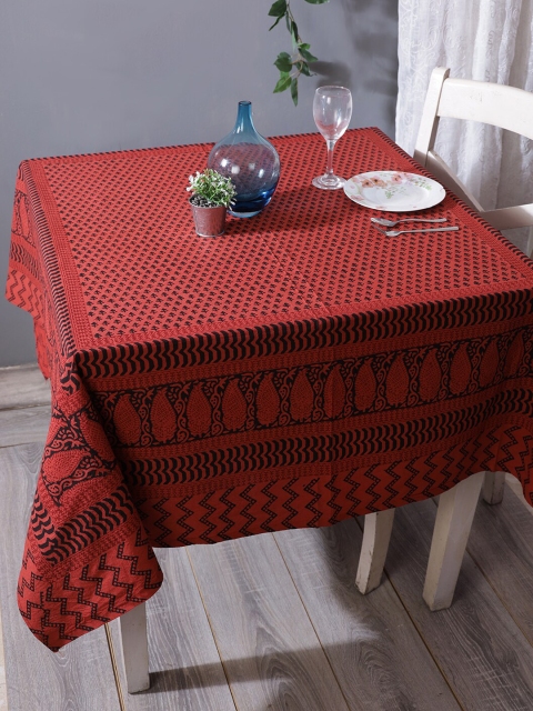 

RANGDESI Red Ethnic Motifs Bagh Handblock Printed Cotton Table Cover 4 Seater