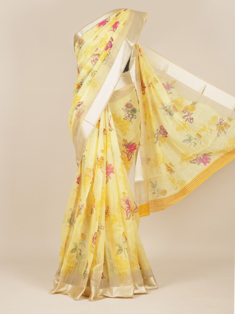 

Pothys Yellow Floral Jute Silk Saree