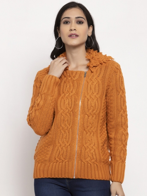 

Global Republic Women Orange Cable Knit Front-Open