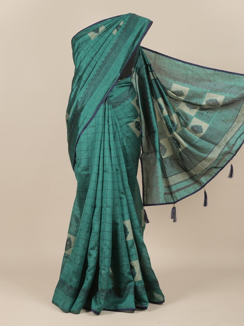 

Pothys Green & Black Checked Cotton Blend Saree