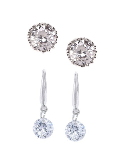 

OOMPH Set of 2 Silver-Toned Contemporary Drop Earrings