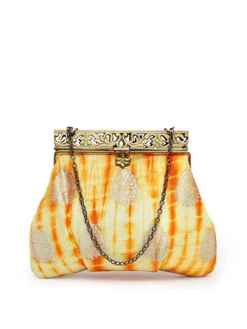 

PRACCESSORII Yellow & Orange Printed Purse Clutch