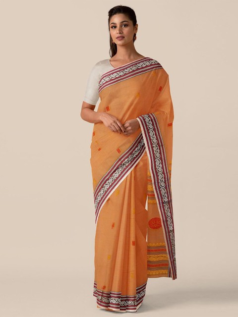 

Taneira Orange & Maroon Ethnic Motifs Pure Cotton Saree