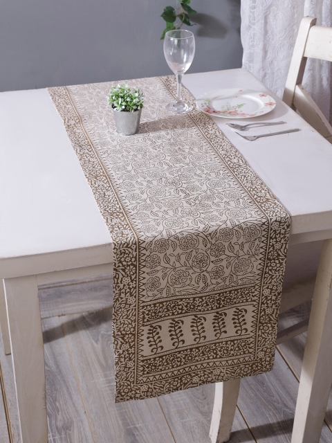 

RANGDESI Off-White & Brown Bagh Handblock Printed Cotton Table Runner