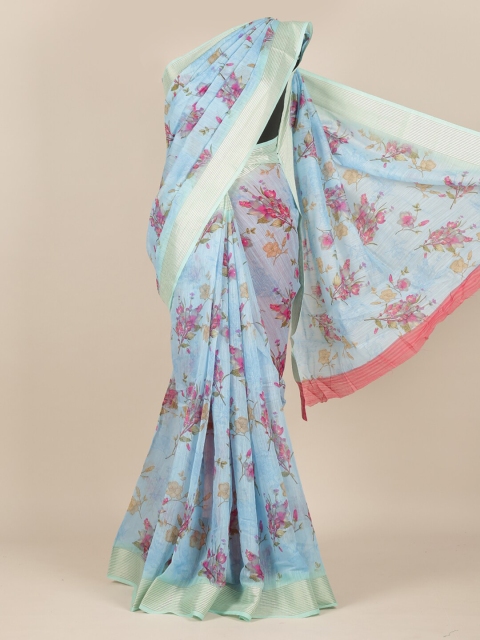 

Pothys Blue & Pink Floral Jute Silk Saree