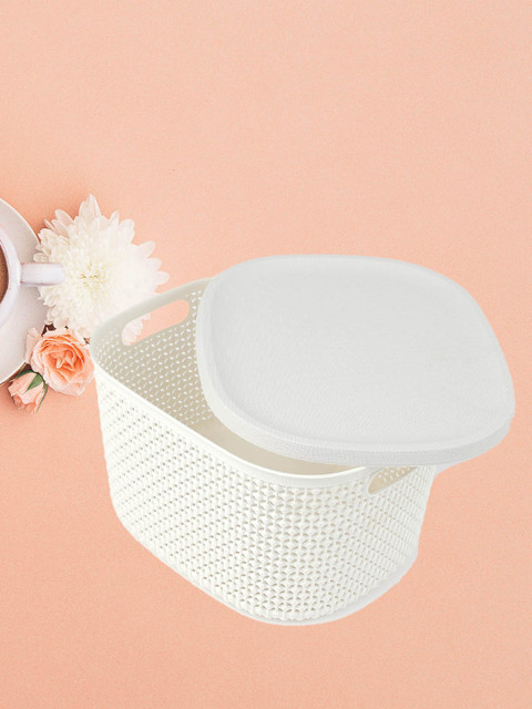 

YOYOSO Set Of 2 White Solid Small Storage Basket With Cover