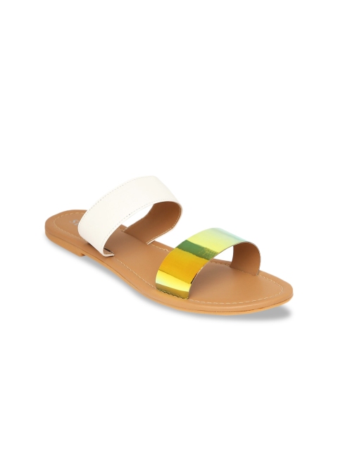 

STALK Women White Colourblocked Leather Open Toe Flats