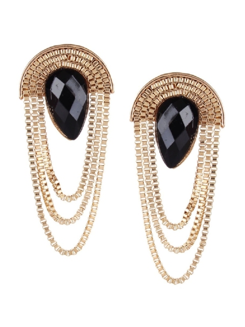 

OOMPH Black & Gold-Toned Teardrop Shaped Chandelier Drop Earrings