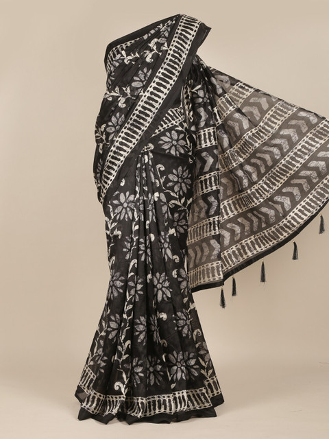 

Pothys Black & White Floral Saree