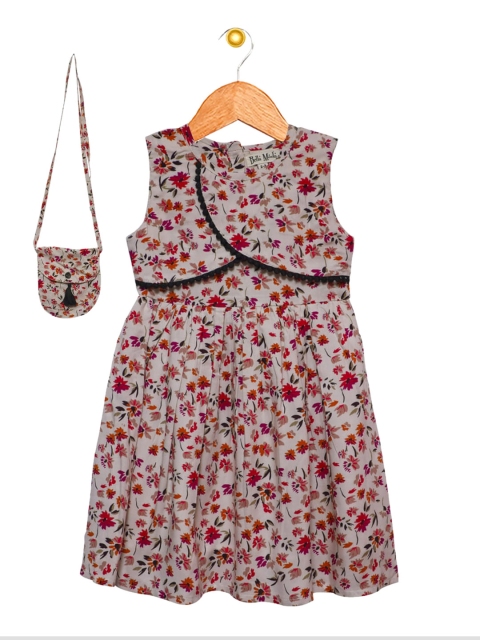 

Bella Moda Beige Floral Dress with Sling Bag