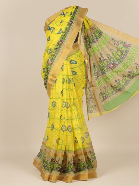 

Pothys Yellow & Green Printed Jute Silk Saree