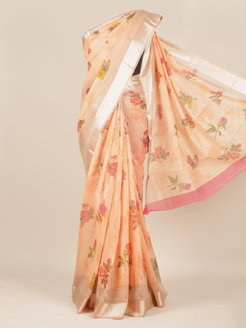 

Pothys Peach & Pink Jute Silk Printed Saree
