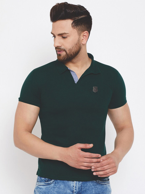 

HARBORNBAY Men Green Polo Collar Applique T-shirt