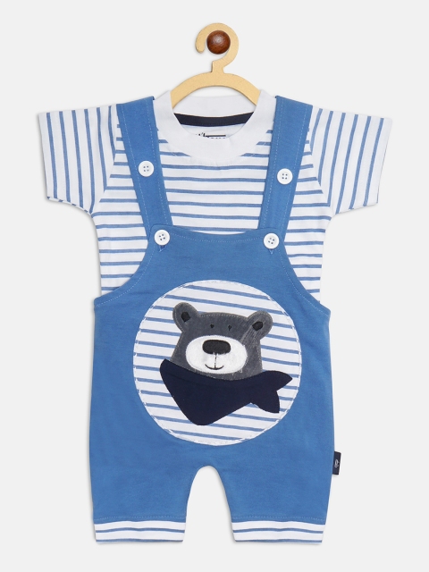 

Lil Tomatoes Infant Kids White & Blue Printed Dungaree & T-Shirt With Pen