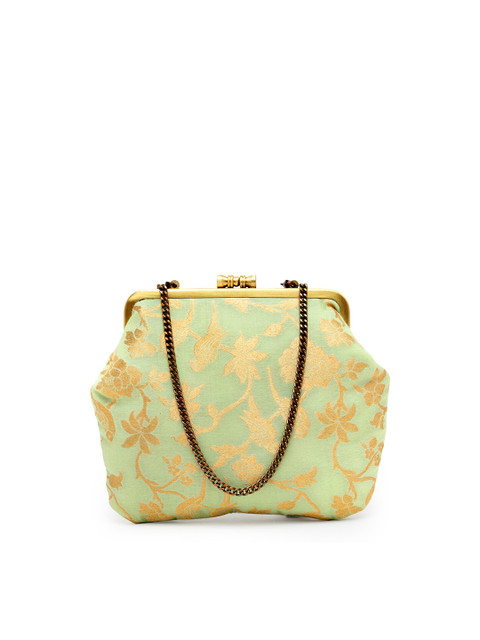 

PRACCESSORII Womens Green & Gold-Toned Printed Buckle Detail Purse Clutch