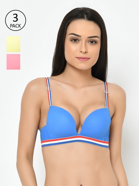 

Cosmo Lady Pack of 3 Half Coverage Underwired Heavily Padded Plunge Bra, Yellow