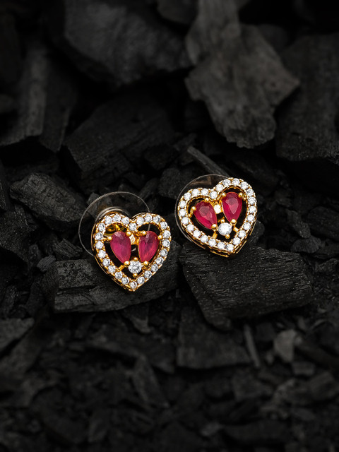 

aadita Gold Heart Shaped Studs Earrings