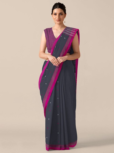 

Taneira Black & Purple Woven Design Zari Pure Cotton Saree