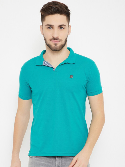

HARBORNBAY Men Turquoise Blue Polo Collar T-shirt