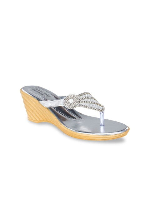 

LONDON STEPS Silver Embellished Ethnic Wedge Sandals