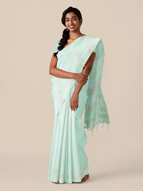 

Taneira Blue & Gold-Toned Woven Design Pure Silk Tussar Saree