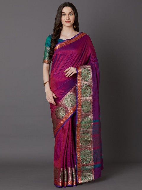 

Mitera Magenta Zari Silk Blend Banarasi Saree
