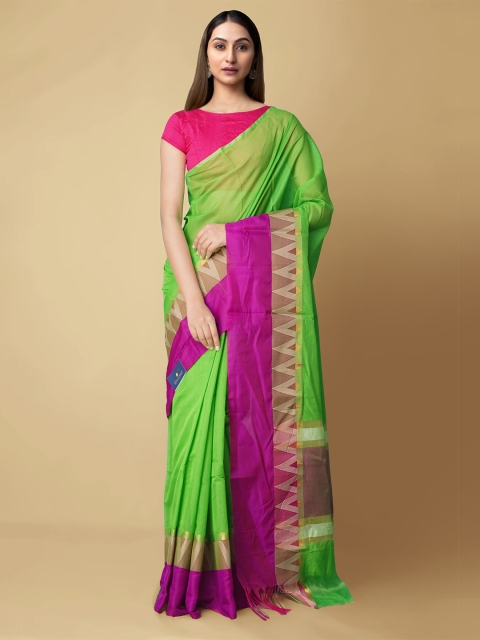 

Unnati Silks Green & Magenta Silk Cotton Chettinad Handloom Saree