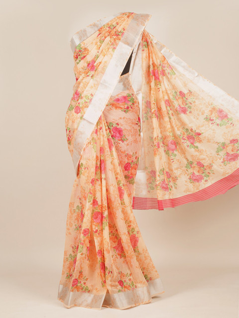 

Pothys Orange Floral Jute Silk Saree