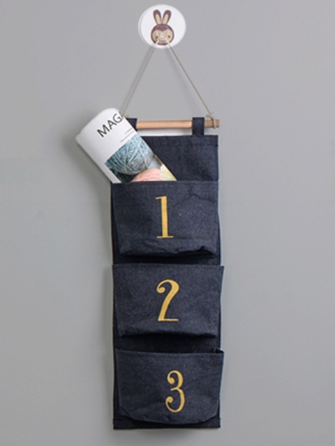 

YOYOSO Set Of 2 Blue & Brown Printed Cloth Hanging Storage Bag