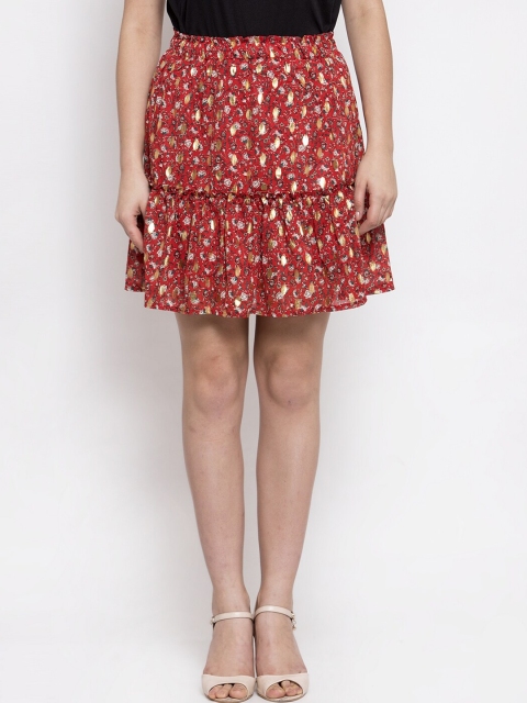 Global Republic Women Red & Green Printed Flared Mini Skirt