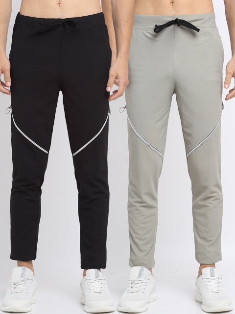 

NEUDIS Men Pack Of 2 Solid Slim-Fit Track Pants, Black