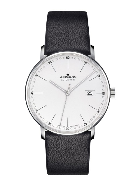 

JUNGHANS Men Silver-Toned & Black Leather Automatic Motion Powered Watch 027473000