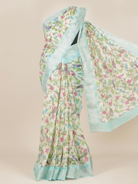 

Pothys Cream & Green Floral Zari Jute Silk Saree
