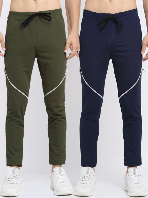 

NEUDIS Men Pack Of 2 Solid Slim-Fit Track Pants, Green
