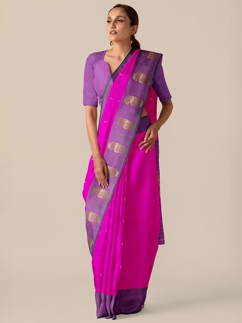 

Taneira Pink & Purple Zari Pure Silk Kanjeevaram Saree