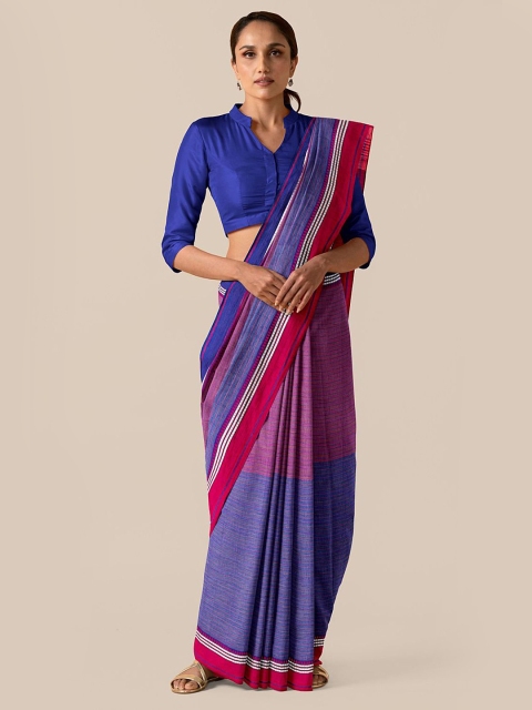 

Taneira Blue & Pink Colourblocked Pure Cotton Saree